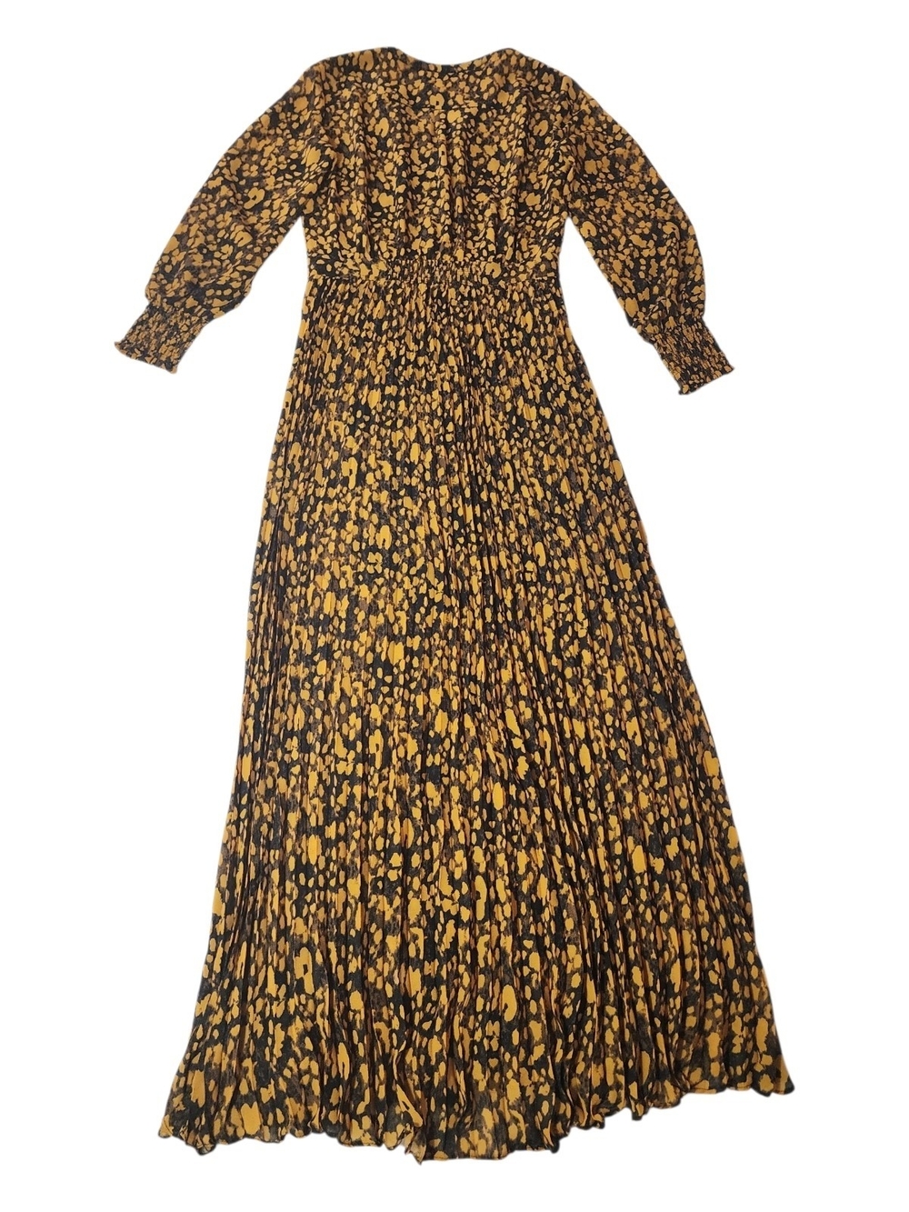 Ba&sh Lisi Pleated Crepe Maxi Shirtdress Saffron Yellow Black Size 1 / US S - Picture 6 of 10